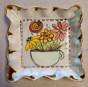 Med Square Tray, Drip Flowers