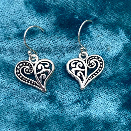 Silver Heart Swirls Earrings