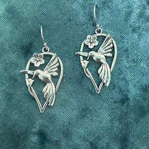 Silver Hummingbird Drop Earring