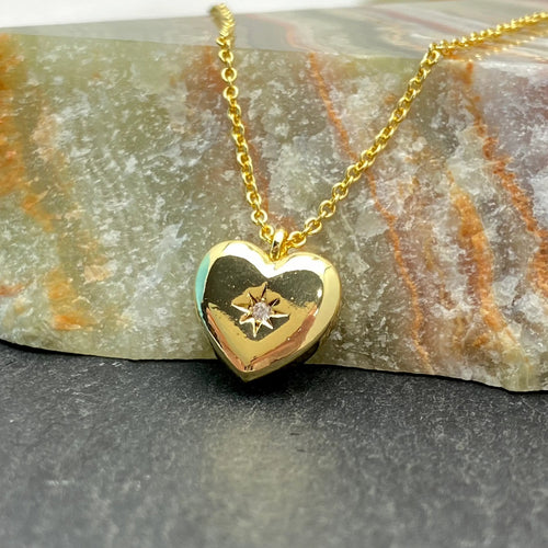 Gold Heart with Cz's Necklace