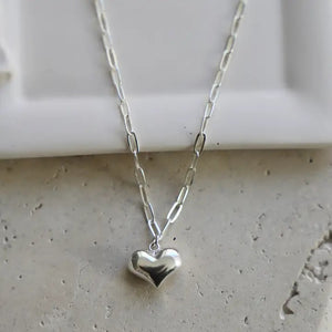 Mini Paperclip Puff Heart Necklace