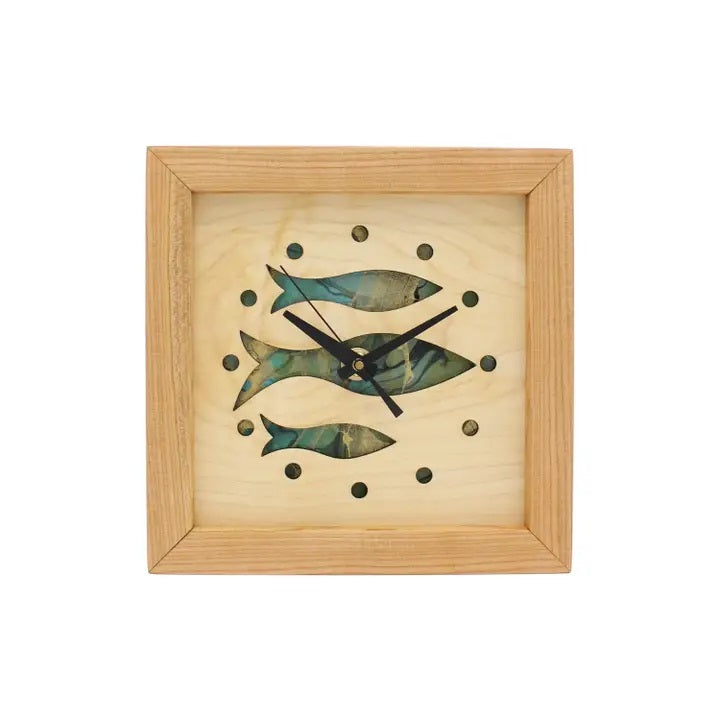 Box Clock School of Fish Aqua