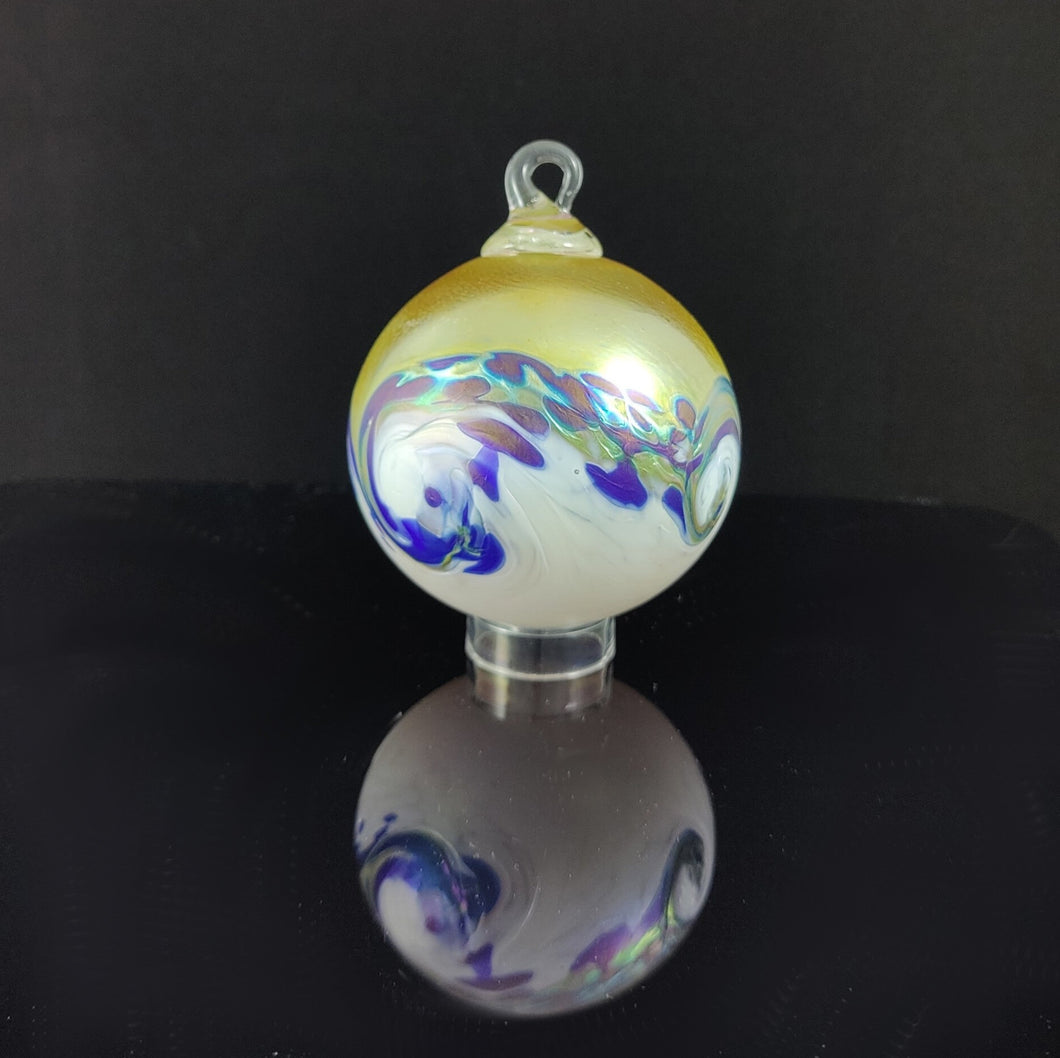 Glass Storm Ornament in Blue Gold