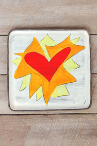 Small Square Plate With Flaming Heart