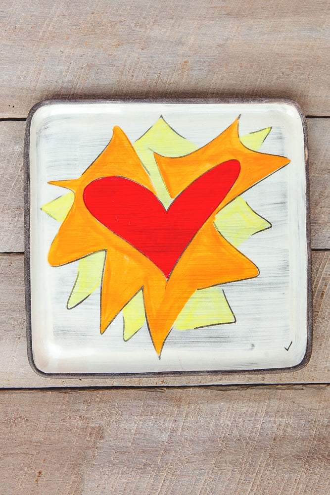 Small Square Plate With Flaming Heart