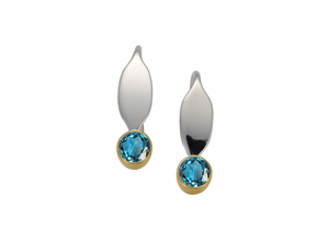 La Petite Gem Sterling Silver and 14K Gold With Blue Topaz Earrings