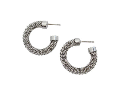 Small Mesh Hoop Earring Rhodium